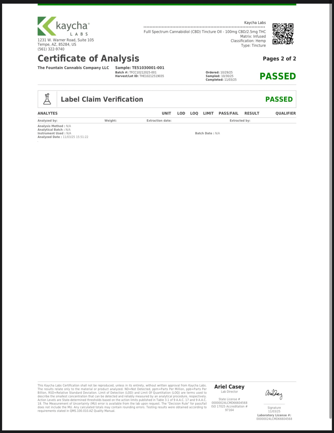 TFCC- Full Spectrum 40:1 Cannabidiol (CBD) Dominant Tincture Oil (Cherry flavored): 100mg CBD/2.5mg THC per ML— 15ML & 30ML Bottles