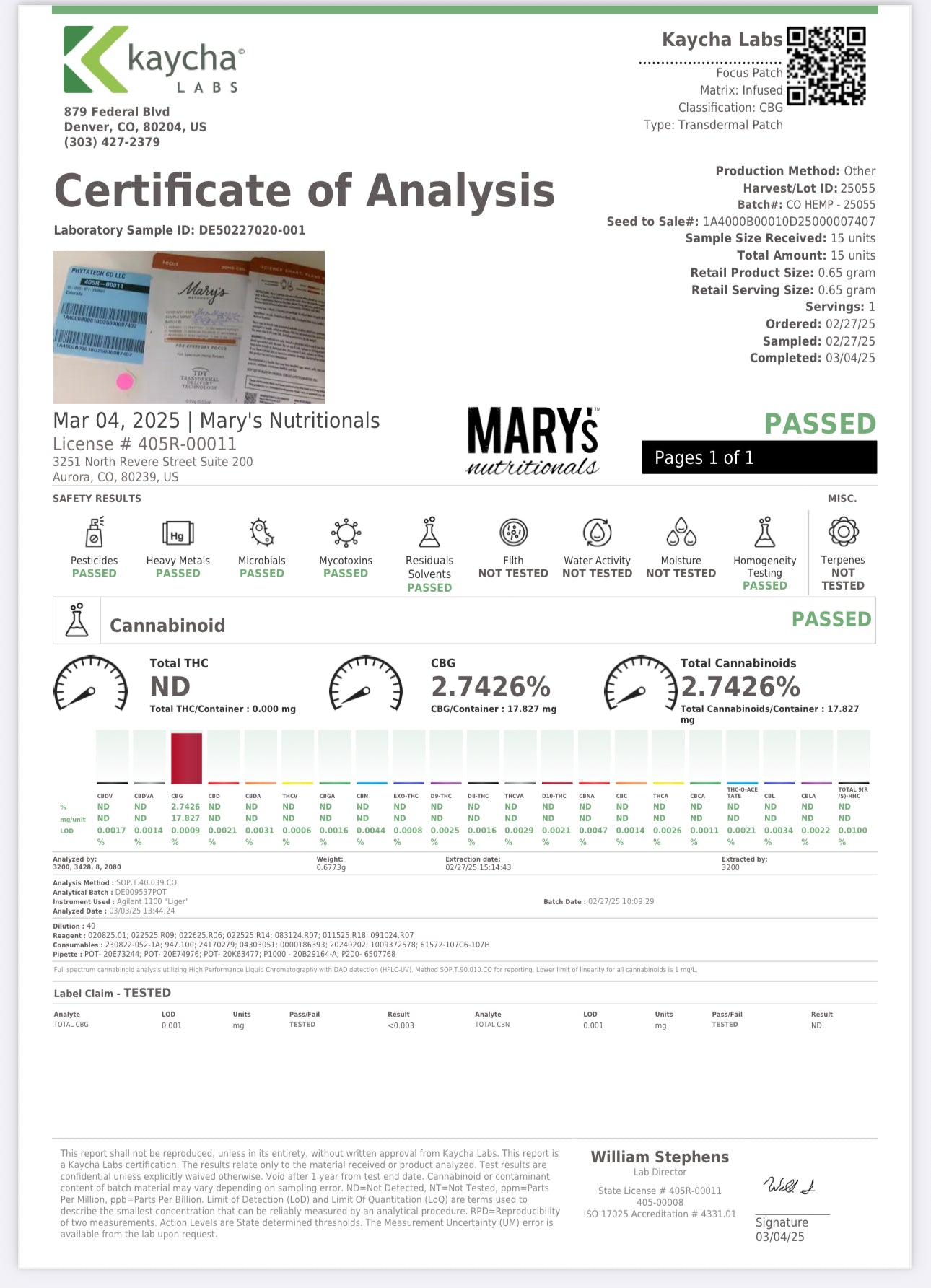Mary's Methods: Focus (CBG) Transdermal Patch Multi-Packs