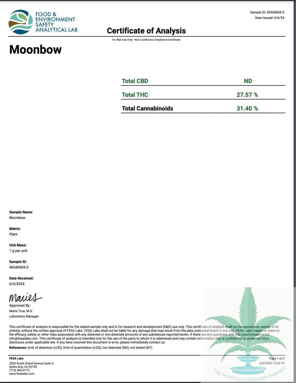 Moonbow (Hybrid), 31.133% THCA