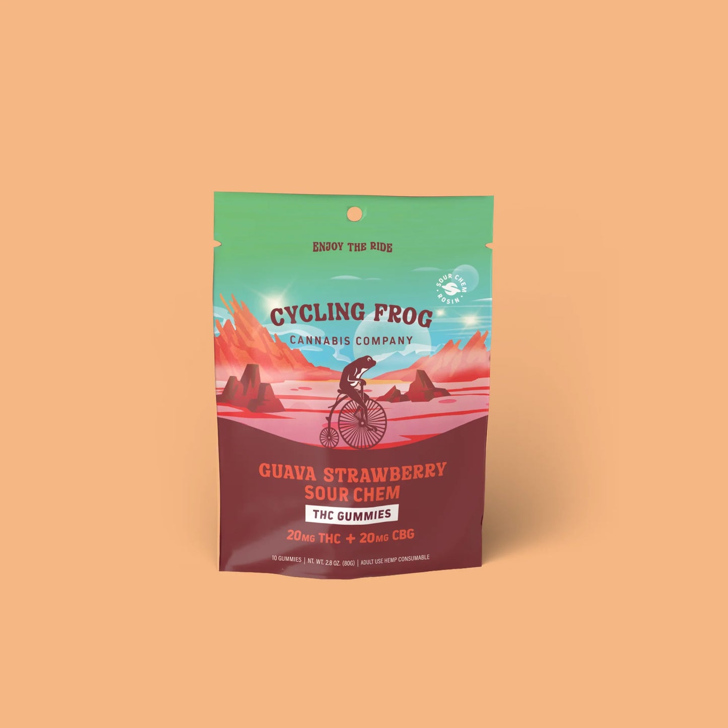 Cycling Frog Cannabis Company: Guava Strawberry Rosin Gummies, 20mg THC + 20mg CBG (Coming Soon…)