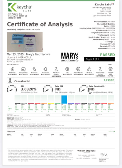 Mary's Methods: Sleep (CBN) Transdermal Patch Multi-Pack
