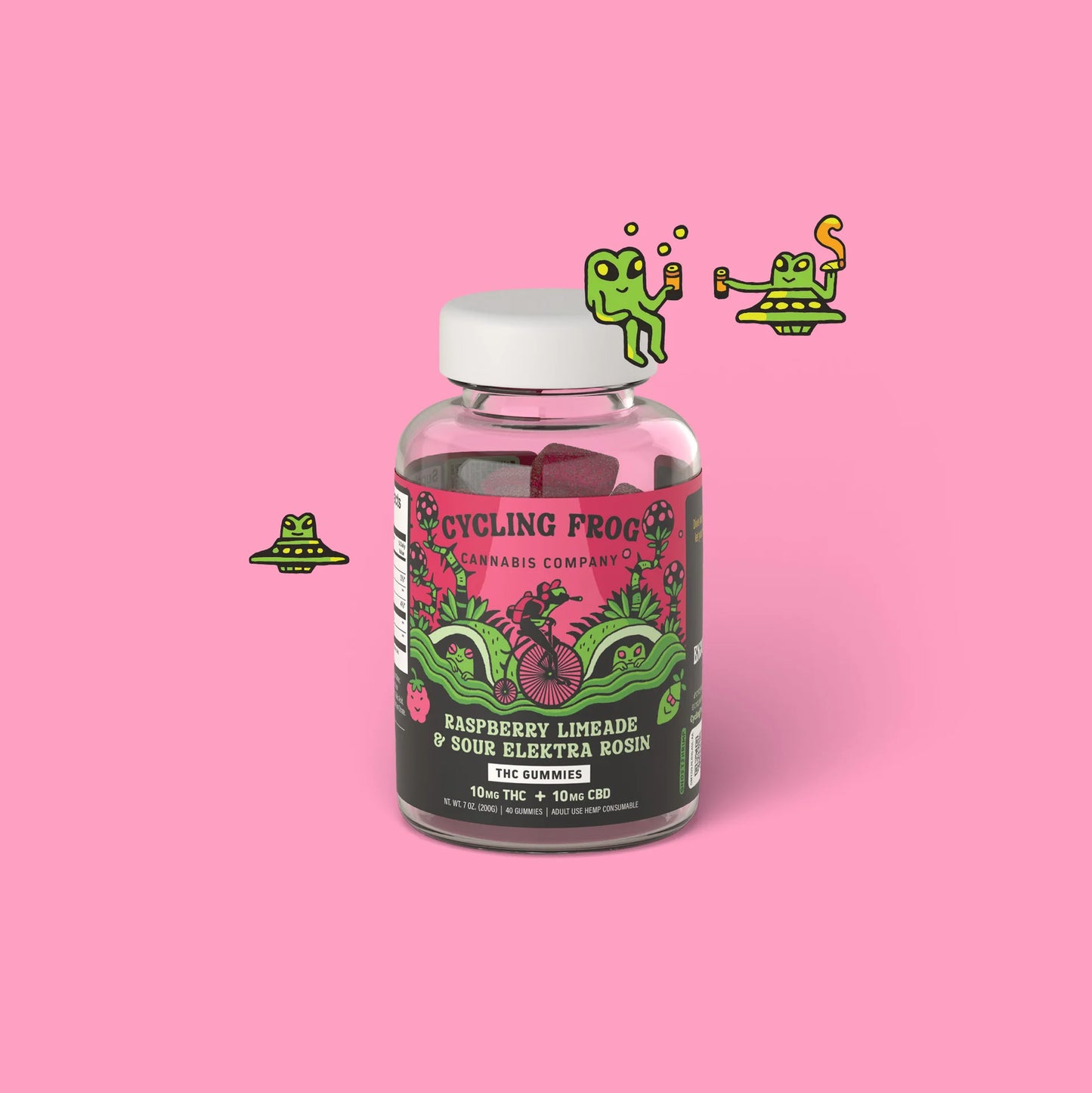 Cycling Frog Cannabis Company: Raspberry Limeade + Sour Elektra Rosin Gummies, 10mg THC + 10mg CBD (Coming Soon...)