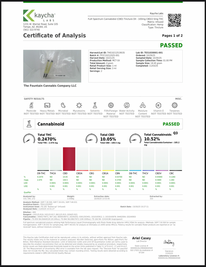 TFCC- Full Spectrum 40:1 Cannabidiol (CBD) Dominant Tincture Oil (Cherry flavored): 100mg CBD/2.5mg THC per ML— 15ML & 30ML Bottles
