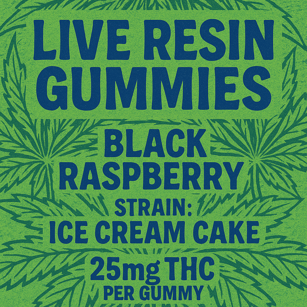 TFCC “Ice Cream Cake” Live Resin Gummies (Black Raspberry flavored)—25mg THC each (<0.3% Delta-9 THC)