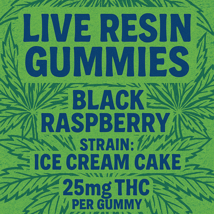 TFCC “Ice Cream Cake” Live Resin Gummies (Black Raspberry flavored)—25mg THC each (<0.3% Delta-9 THC)