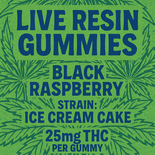 TFCC “Ice Cream Cake” Live Resin Gummies (Black Raspberry flavored)—25mg THC each (<0.3% Delta-9 THC)