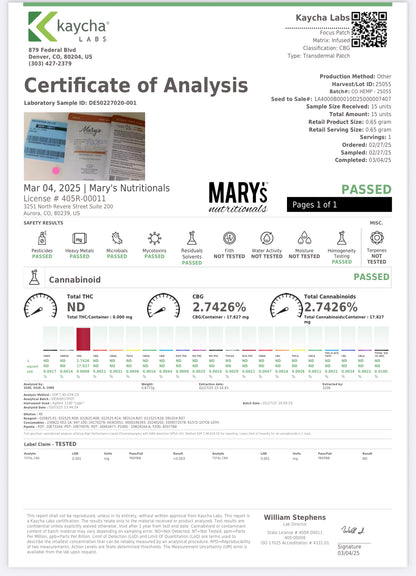 Mary's Methods: Focus (CBG) Transdermal Patch Multi-Packs