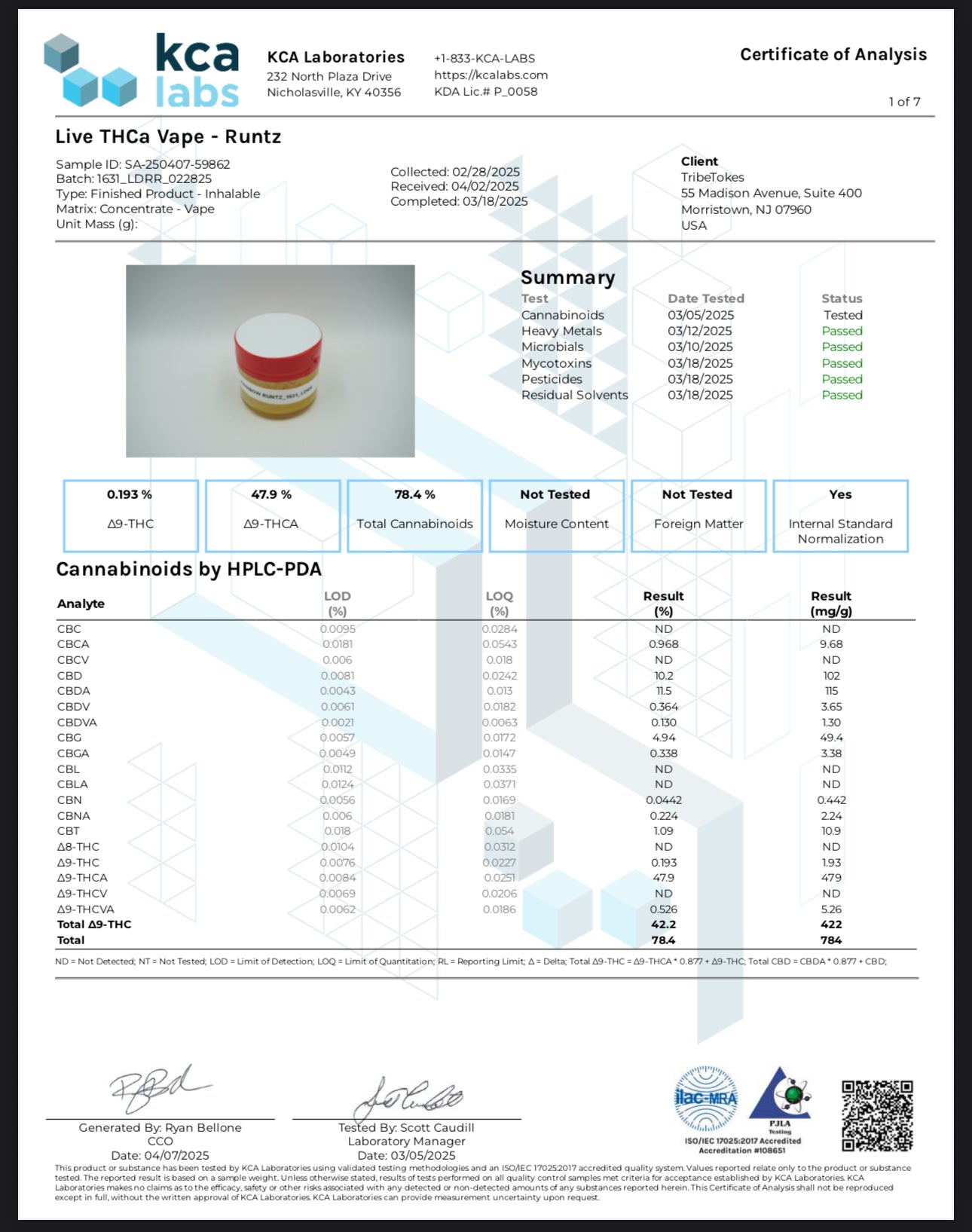 TribeTokes- THCa Live Resin Full Spectrum Vape Cartridges, 1.0 Gram