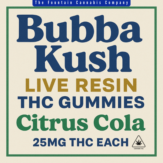 TFCC- “Bubba Kush” Live Resin THC Gummies- “Citrus Cola” flavored- 25mg THC (D9) each