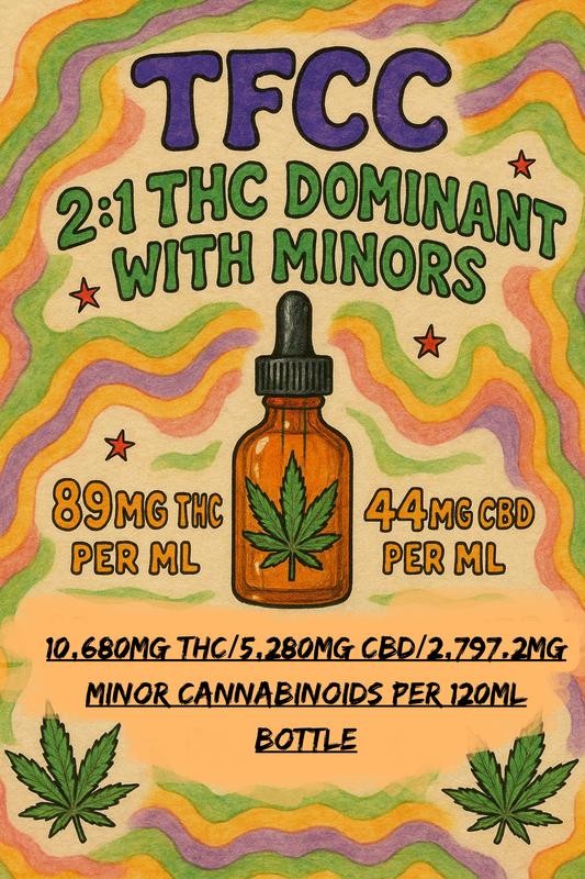 TFCC 2:1 THC Dominant with Minor Cannabinoids Tincture Oil—10,680mg THC/5,280mg CBD/2,797.2mg Minor Cannabinoids (120ML BOTTLE)