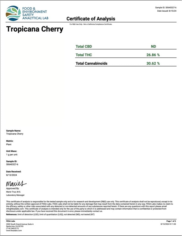 Trop Cherry (Sativa)- 30.57% THCA